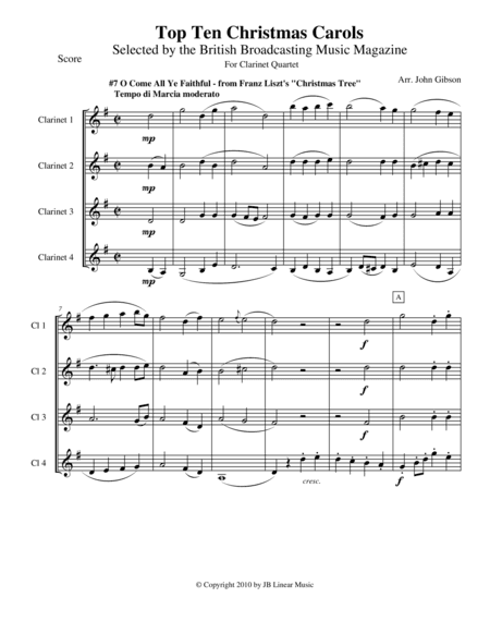 O Come All Ye Faithful for Clarinet Quartet (arr. John Gibson)
