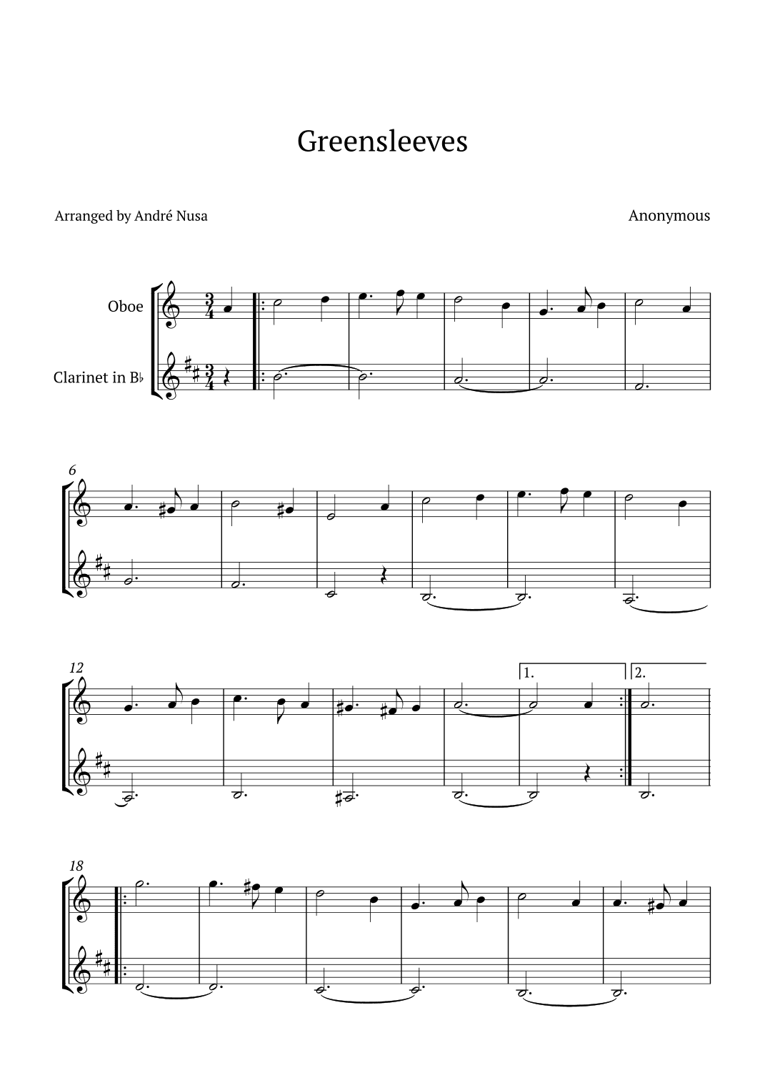 Greensleeves (arr. André Nusa)