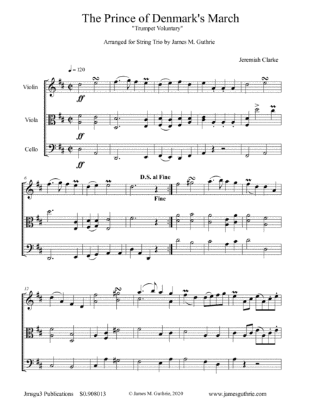 Clarke: Trumpet Voluntary - Prince of Denmark's March for String Trio (arr. James M. Guthrie)