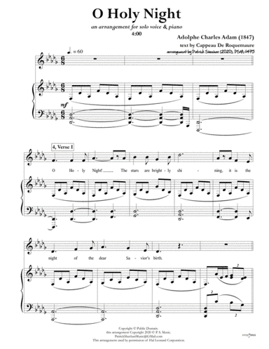 O Holy Night [solo voice & keyboard, in Db] (arr. Patrick Sheehan)