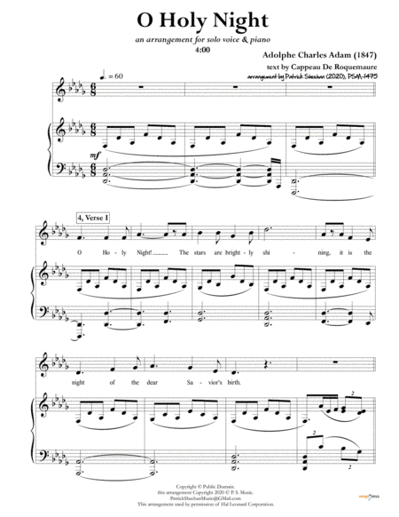 O Holy Night [solo voice & keyboard, in Db] (arr. Patrick Sheehan)