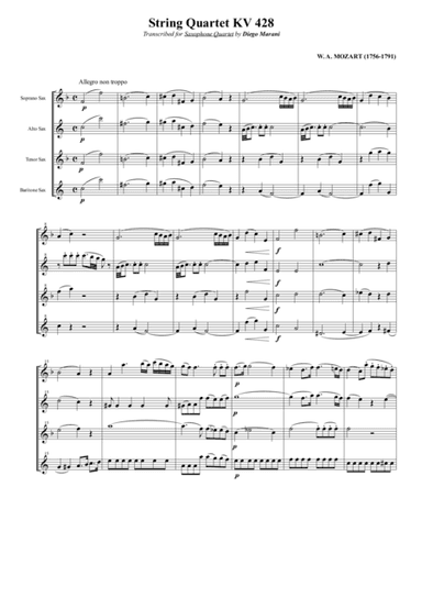 String Quartet KV 428 for Saxophone Quartet (arr. Diego Marani)