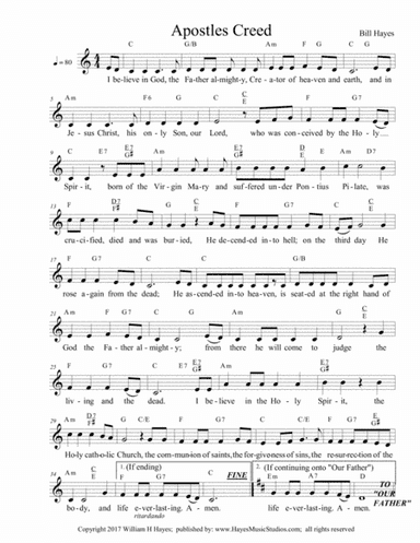 Apostles Creed - Leadsheet (Mass Setting & sung Rosary)