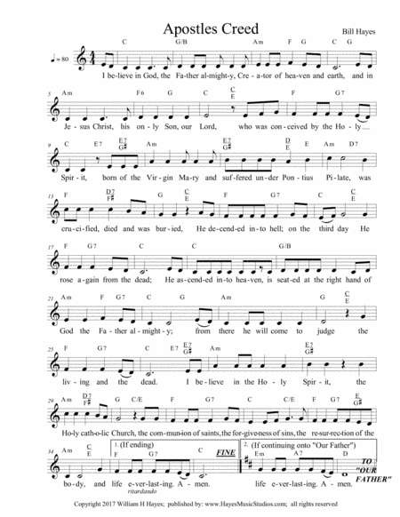 Apostles Creed - Leadsheet (Mass Setting & sung Rosary)