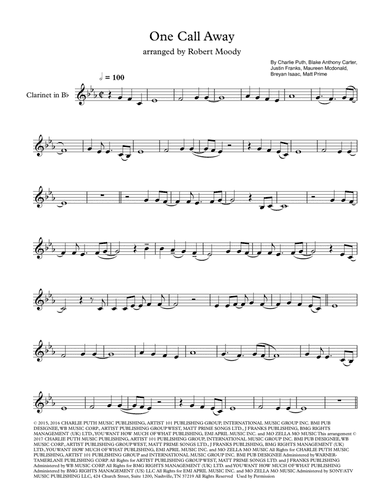 One Call Away (arr. Robert Moody)