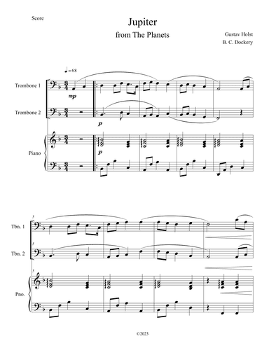 Jupiter (from The Planets) for Trombone Duet with Piano Accompaniment (arr. B. C. Dockery)