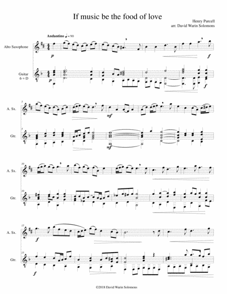 If music be the food of love for alto saxophone and guitar (arr. David Warin Solomons)