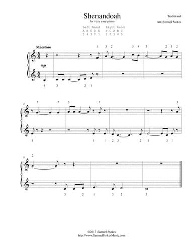 Shenandoah - for very easy piano (arr. Samuel Stokes)