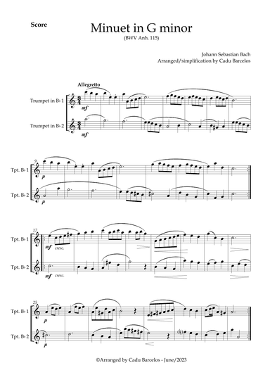 Minuet in G minor BWV anh 115 (Bach) 2 Trumpets (arr. Cadu Barcelos)