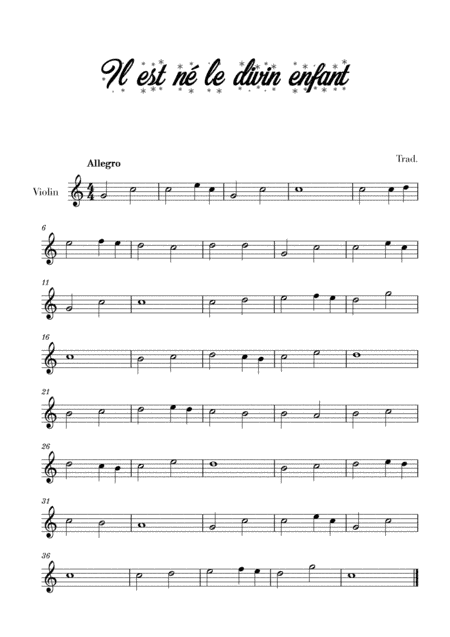 Il est né le divin enfant (for Violin) (arr. Cadenza Editions)