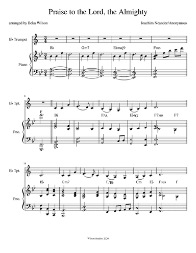 Praise to the Lord, the Almighty--advanced trumpet solo (arr. Beka Wilson)