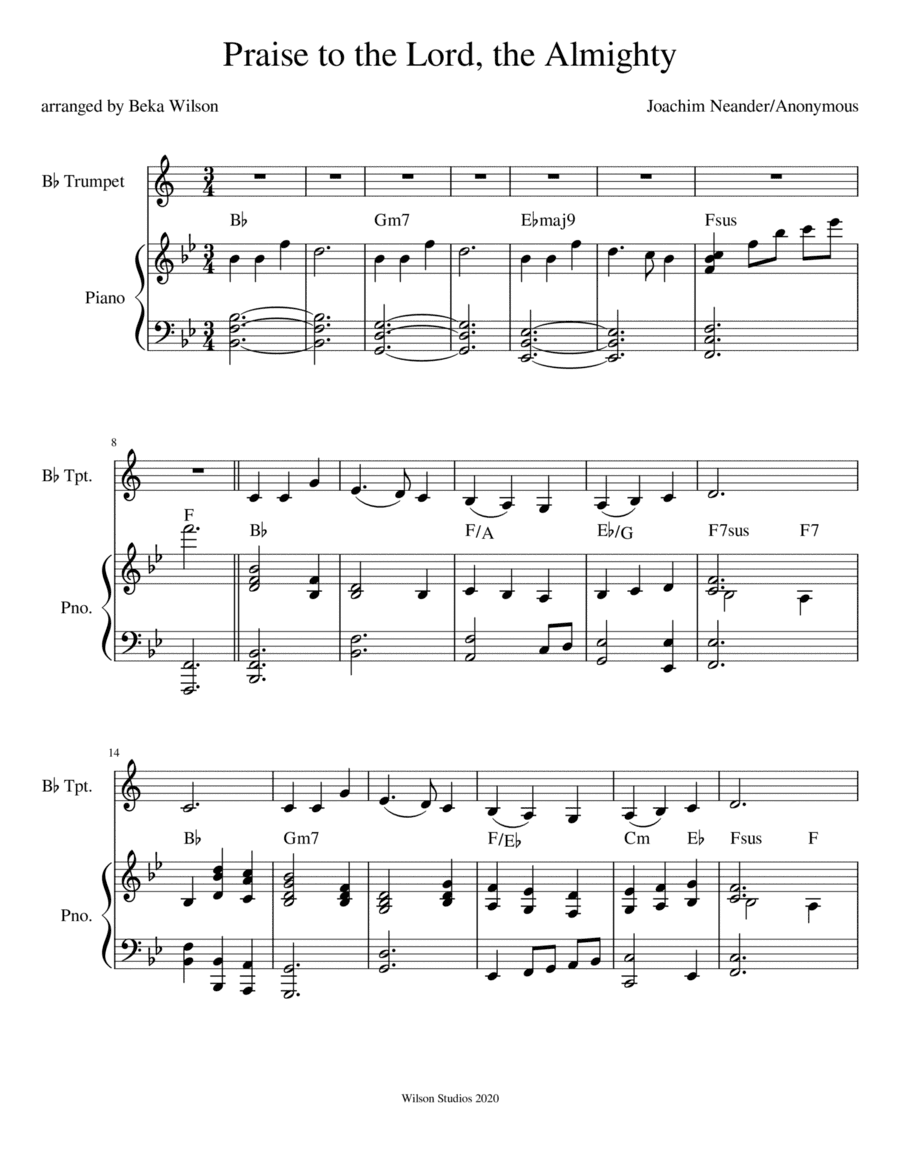 Praise to the Lord, the Almighty--advanced trumpet solo (arr. Beka Wilson)