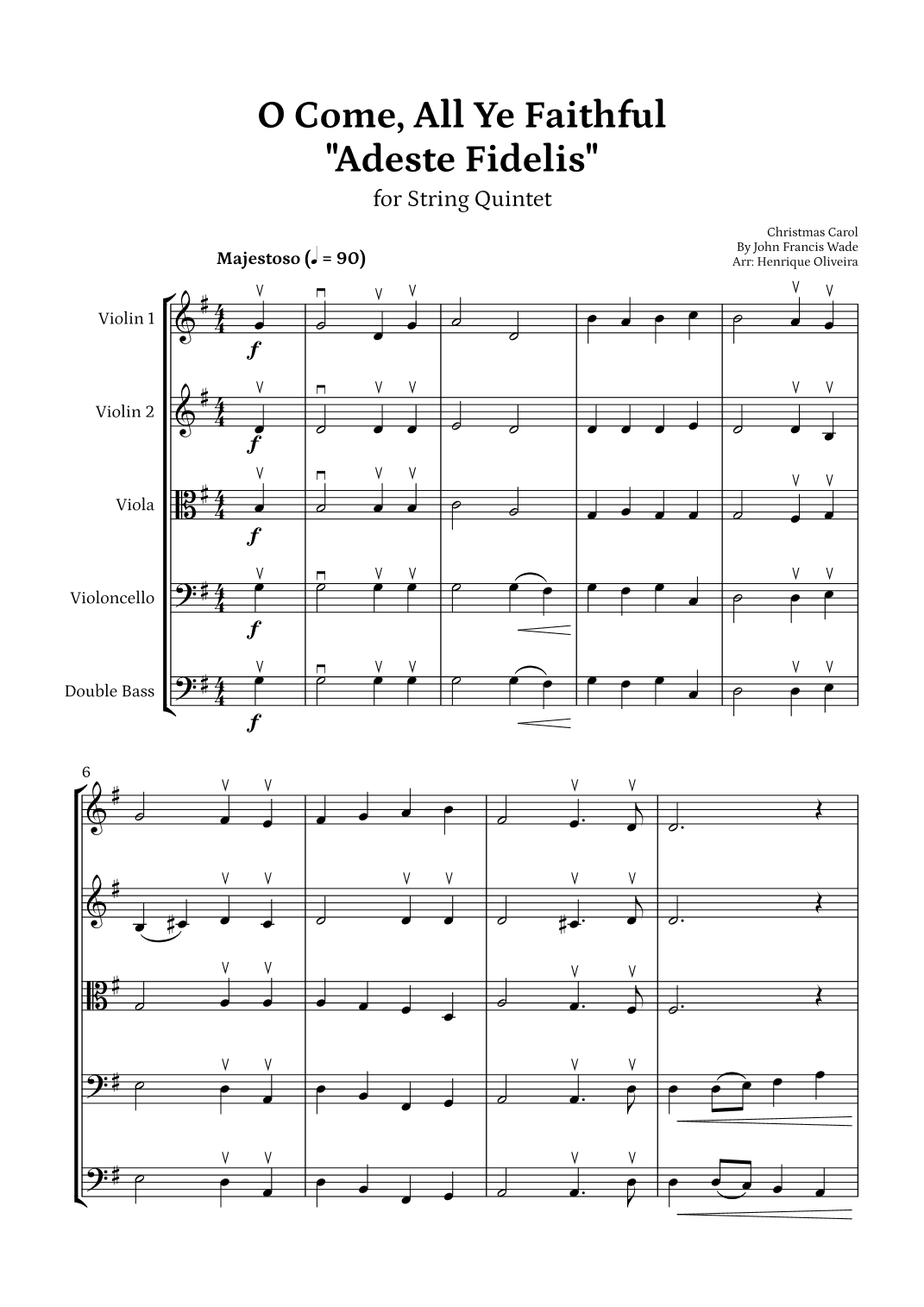 O Come, All Ye Faithful (Adeste Fidelis) - String Quintet (arr. Henrique Oliveira)