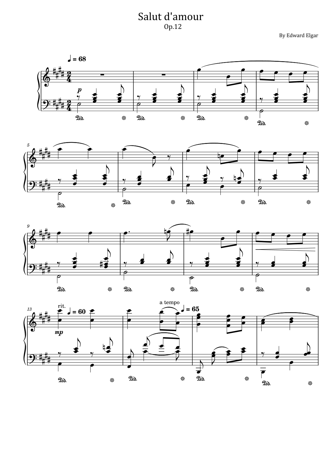 Salut d'amour - Op.12 - Edward Elgar - Original - For Piano Solo (arr. poon)