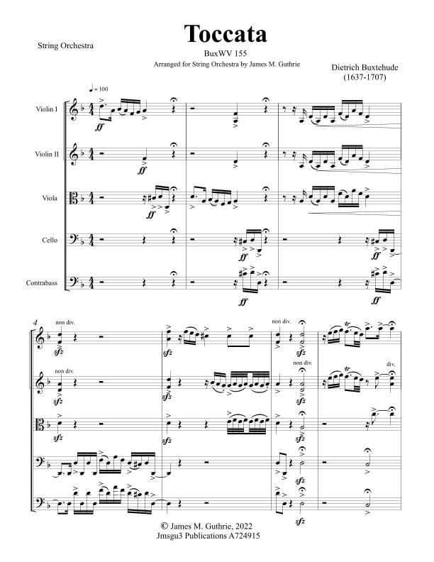Buxtehude: Toccata BuxWV 155 for String Orchestra (arr. James M. Guthrie)