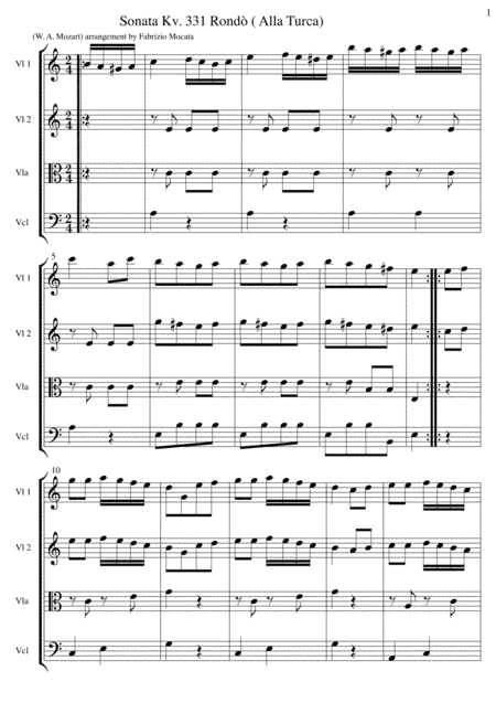 Mozart Turkish march Kv 331 for string quartet Marcia alla turca (arr. Fabrizio Mocata)