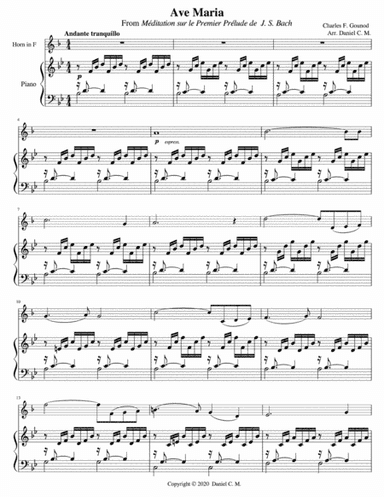 Ave Maria for horn and piano (in B flat) (arr. Daniel C. M.)