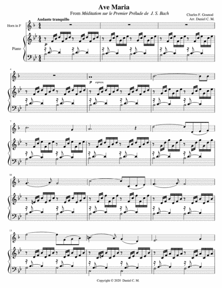 Ave Maria for horn and piano (in B flat) (arr. Daniel C. M.)