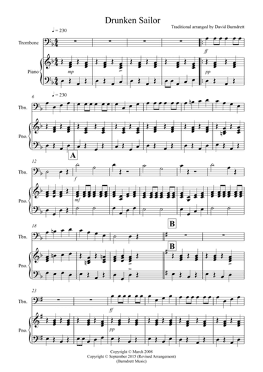Drunken Sailor for Trombone and Piano (arr. David Burndrett)
