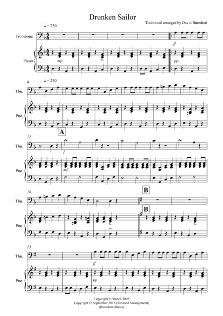 Drunken Sailor for Trombone and Piano (arr. David Burndrett)