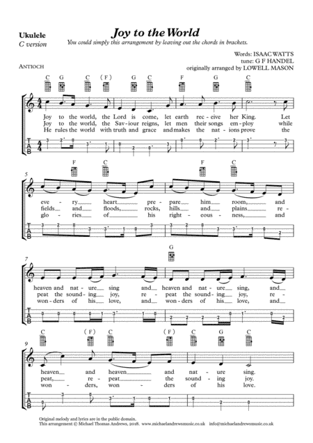 Joy to the World (for Ukulele with TAB) (arr. Michael Thomas Andrews)