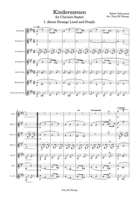 Kinderszenen, Op.15 for Clarinet Septet (arr. Tony BC Huang)