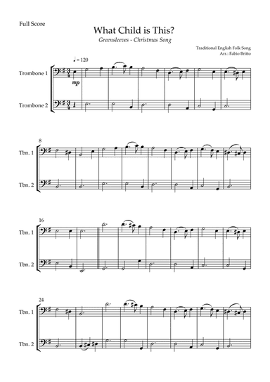 What Child is This? - Greensleeves (Christmas Song) for Trombone Duo (arr. Fabio Britto)