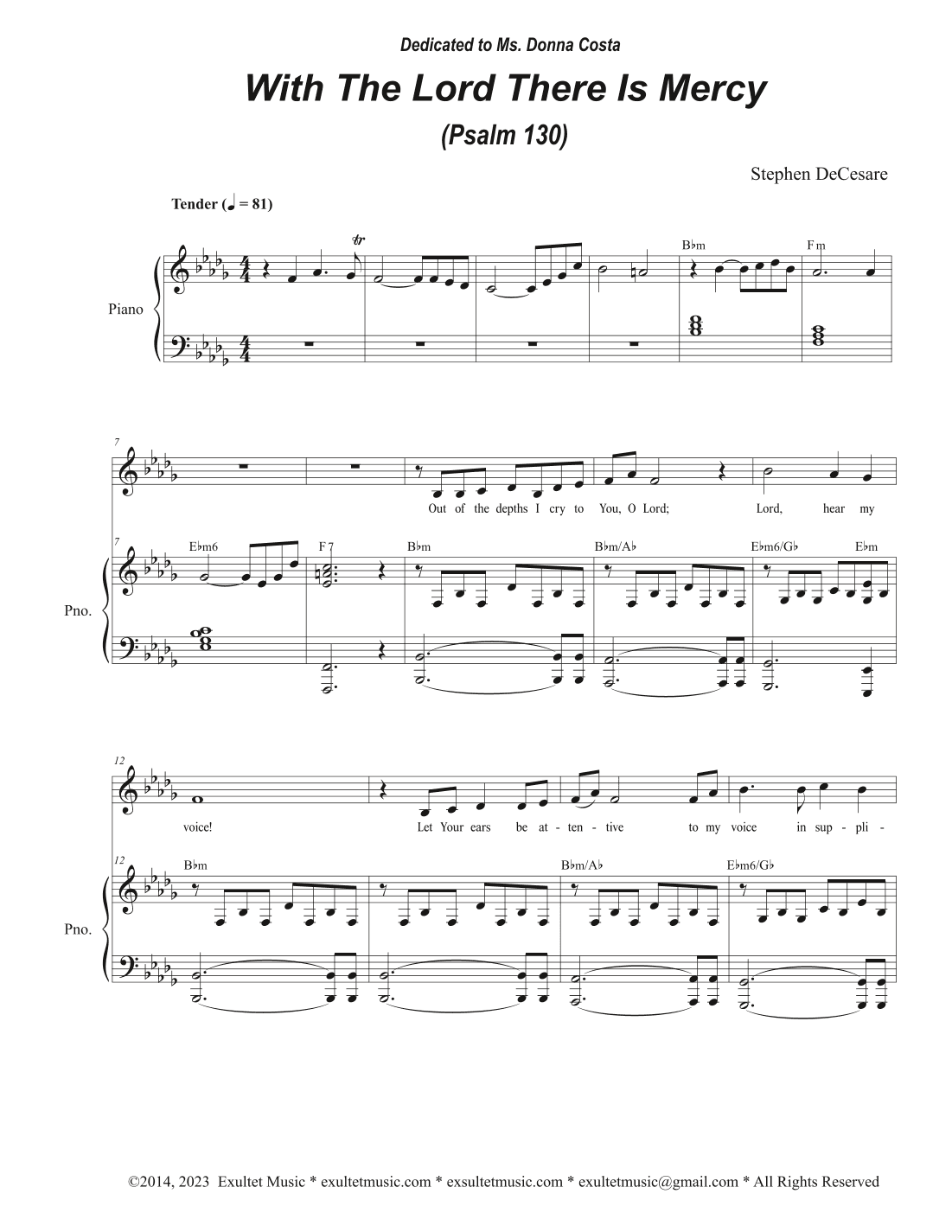 With The Lord There Is Mercy (Psalm 130) (Unison choir)