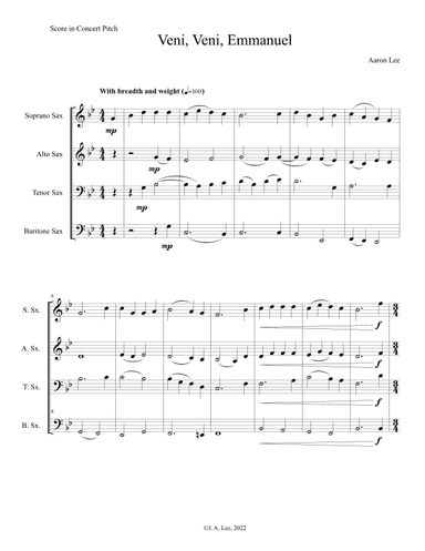 Veni, Veni, Emmanuel (for saxophone quartet) (arr. Aaron Lee)