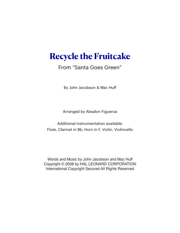 Recycle The Fruitcake (arr. Absalon Figueroa)