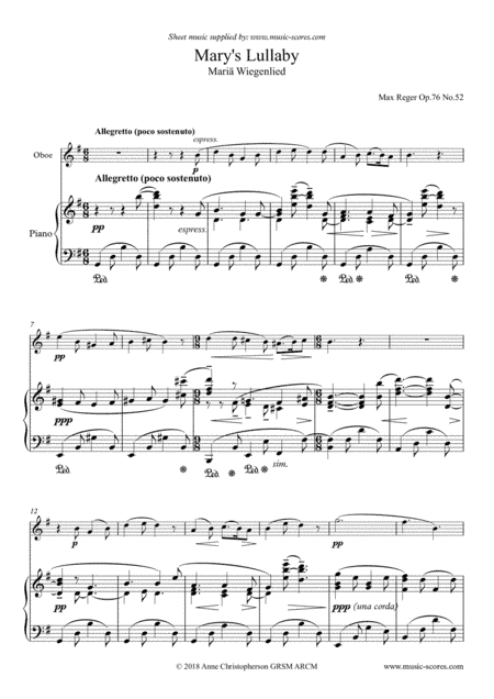 Mary's Lullaby, or Maria Wiegenlied - Oboe and Piano (arr. Anne L Christopherson GRSM ARCM)