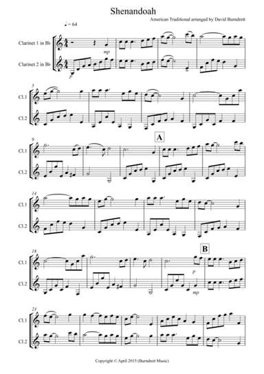 Shenandoah for Clarinet Duet (arr. David Burndrett)