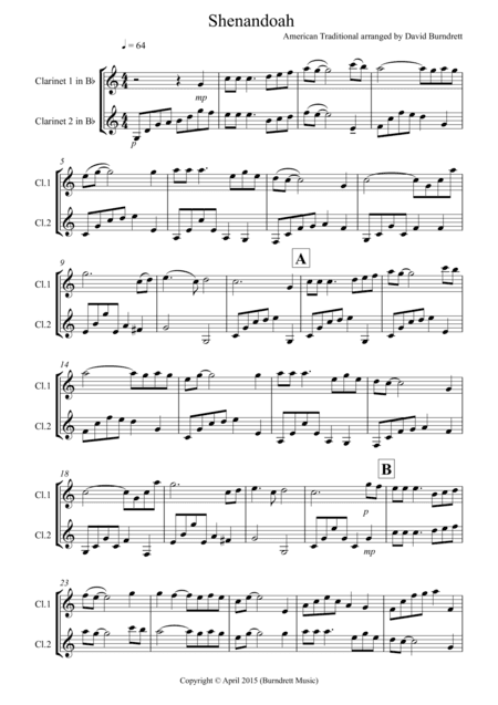 Shenandoah for Clarinet Duet (arr. David Burndrett)