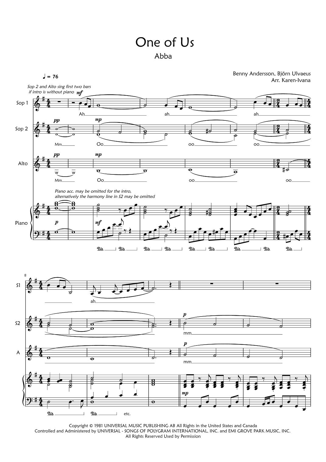 One Of Us (arr. Karen Ivana)