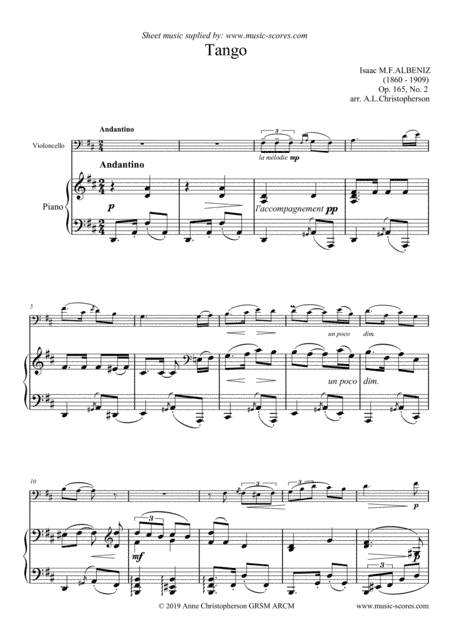 Tango - Cello and Piano (D ma) (arr. Anne L Christopherson GRSM ARCM)