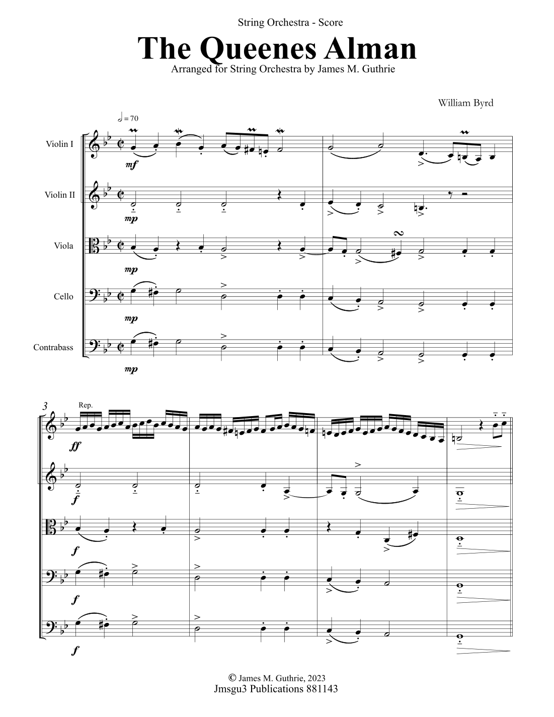 Byrd: The Queenes Alman for String Orchestra - Score Only (arr. James M. Guthrie)