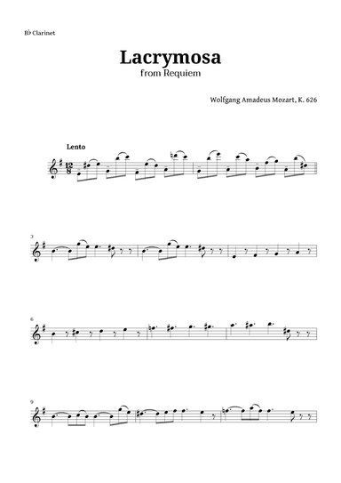 Lacrymosa from Requiem by Mozart for Clarinet (arr. Langanho)