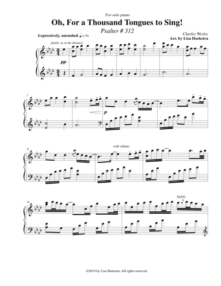 Oh, For a Thousand Tongues to Sing! (Psalter #312) (arr. Lisa Hoekstra)