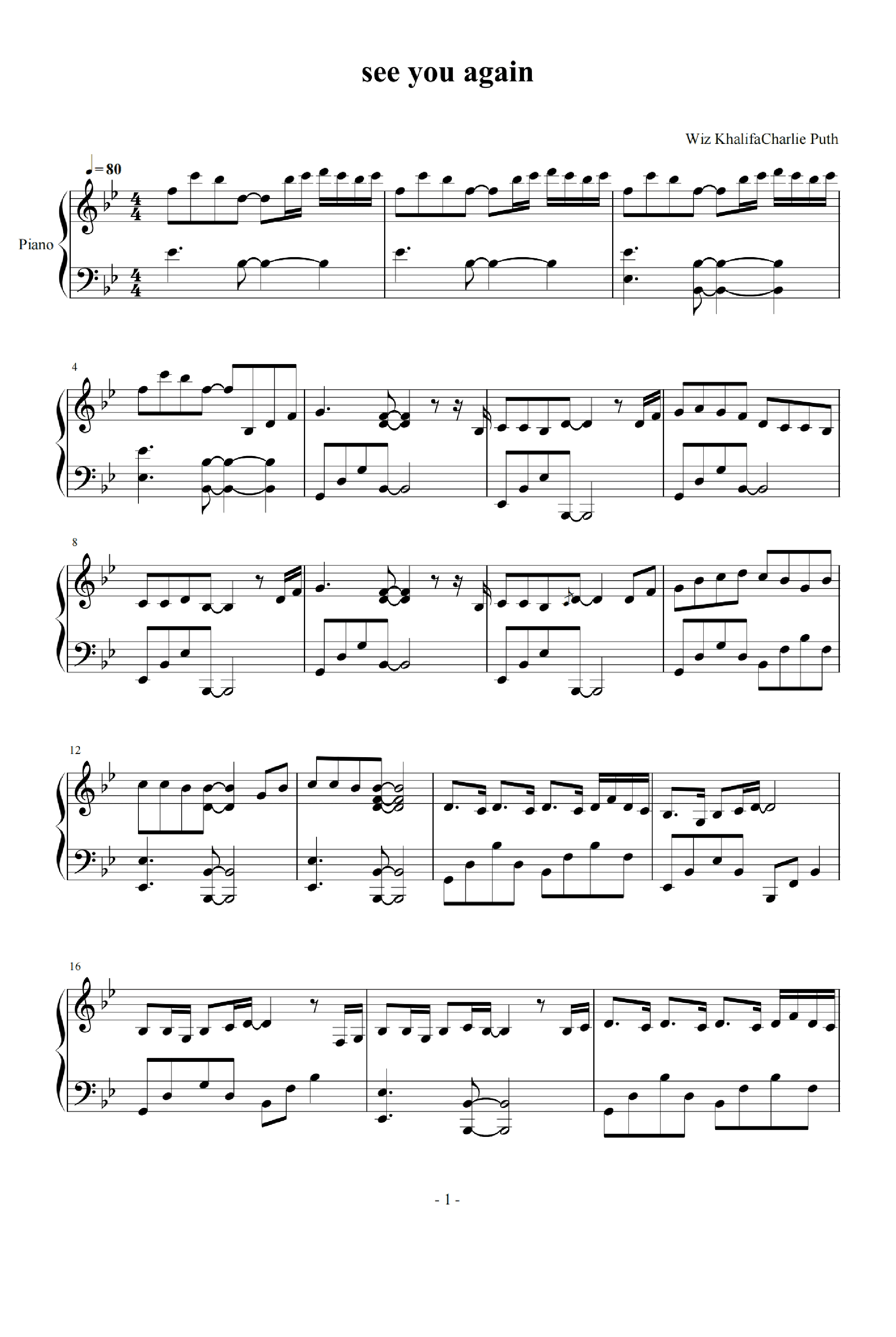 See You Again (arr. Charlie Puth)