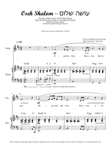 Oseh Shalom - He Who Makes Peace (Vocal+Piano)