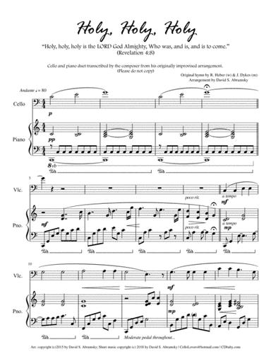 Holy, Holy, Holy (arr. for cello and piano) (arr. David S. Abramsky)