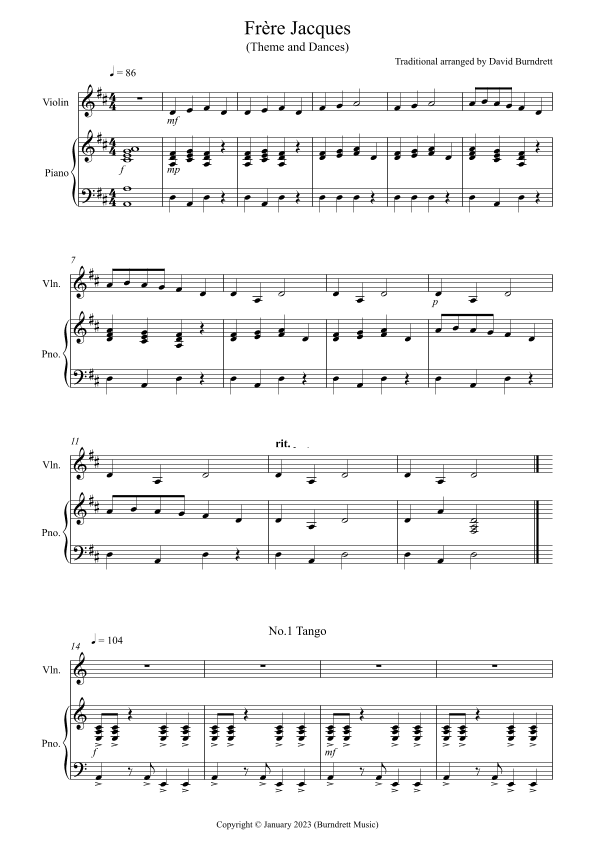 Frère Jacques Dances for Violin and Piano (arr. David Burndrett)