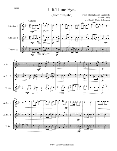 Lift thine eyes (from Elijah) for 3 saxophones (arr. David Warin Solomons)