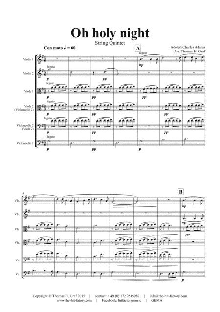Oh holy night - Cantique de Noël - Christmas Song - String Quintet (arr. Thomas H. Graf)