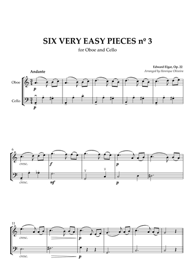 Six Very Easy Pieces nº 3 (Andante) - Oboe and Cello (arr. Henrique Oliveira)