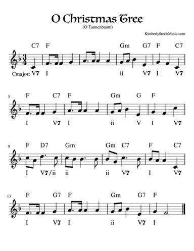 O Christmas Tree Lead Sheet with Figured Bass in F (arr. Kimberly Steele)