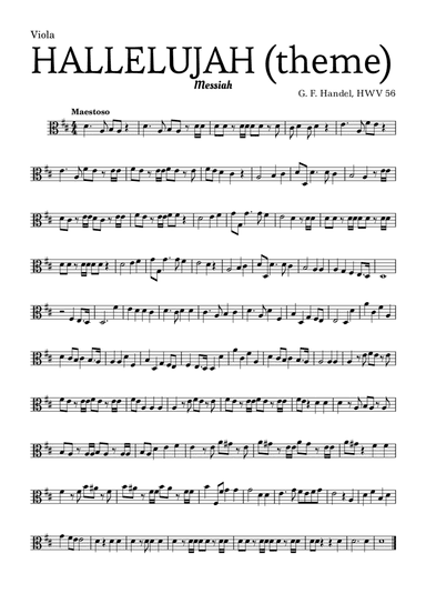 Aleluia (HALLELUJAH), of the Messiah - for Viola and accompaniment (arr. Leyandder Trustworthy)