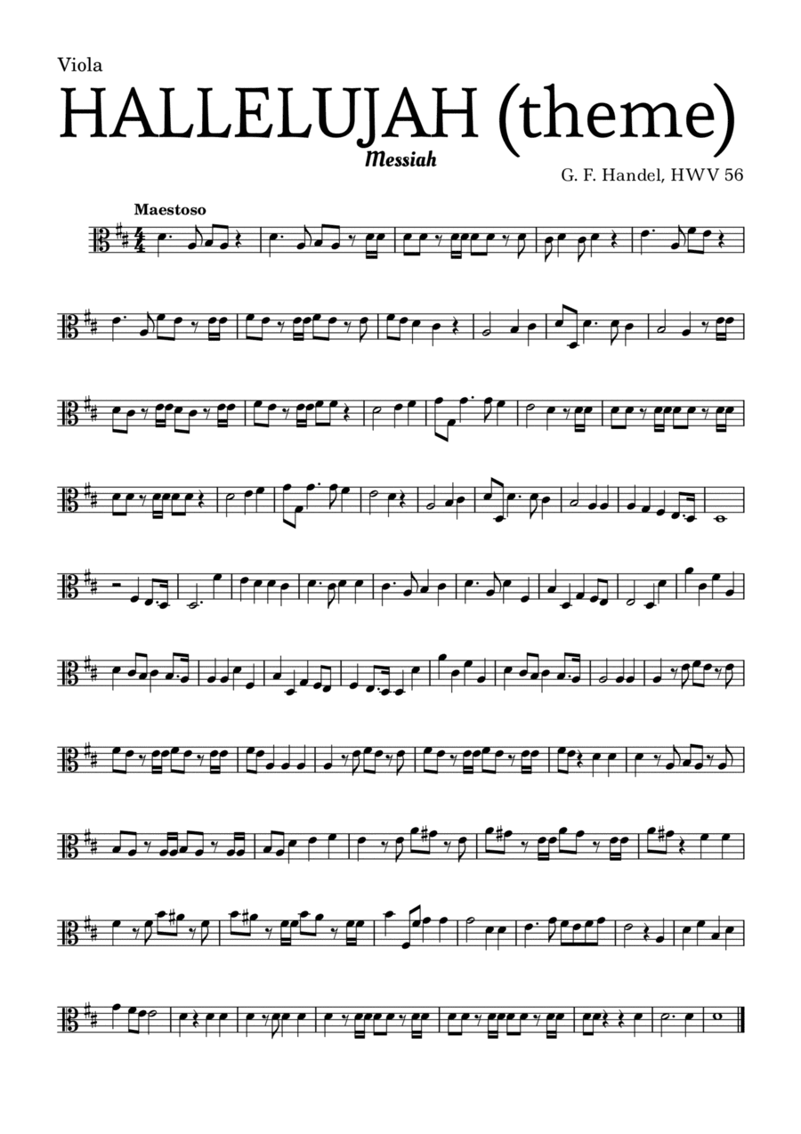 Aleluia (HALLELUJAH), of the Messiah - for Viola and accompaniment (arr. Leyandder Trustworthy)