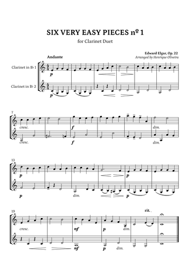 Six Very Easy Pieces nº 1 (Andante) - Clarinet Duet (arr. Henrique Oliveira)