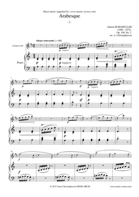 Arabesque - Burgmuller Op.100, No.2 - Clarinet and Piano (arr. Anne L Christopherson GRSM ARCM)